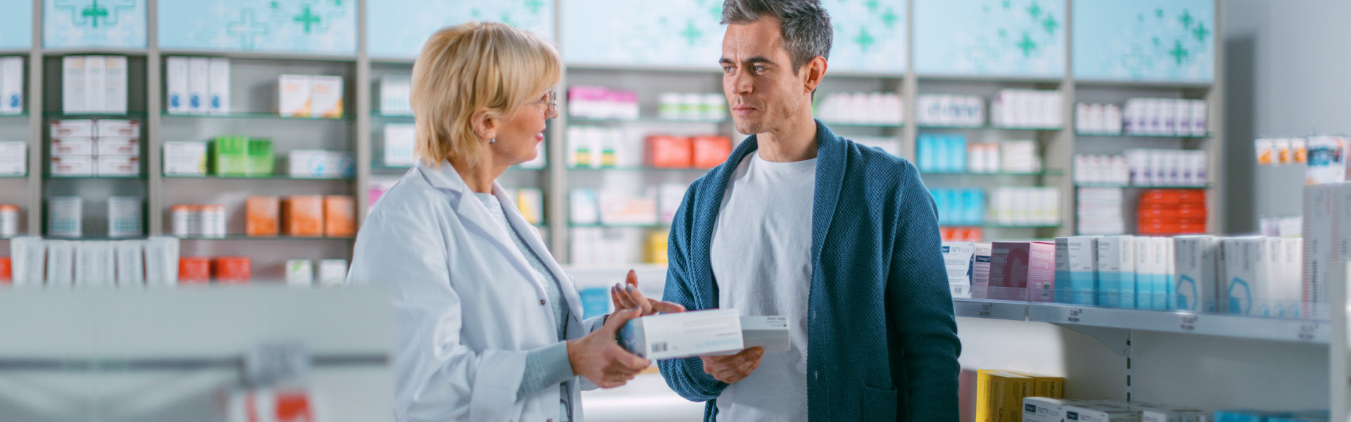 Pharmacist explaining to Customer
